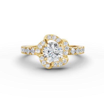 Round Solitaire Flora Halo Engagement Ring in Lab Grown Diamond
