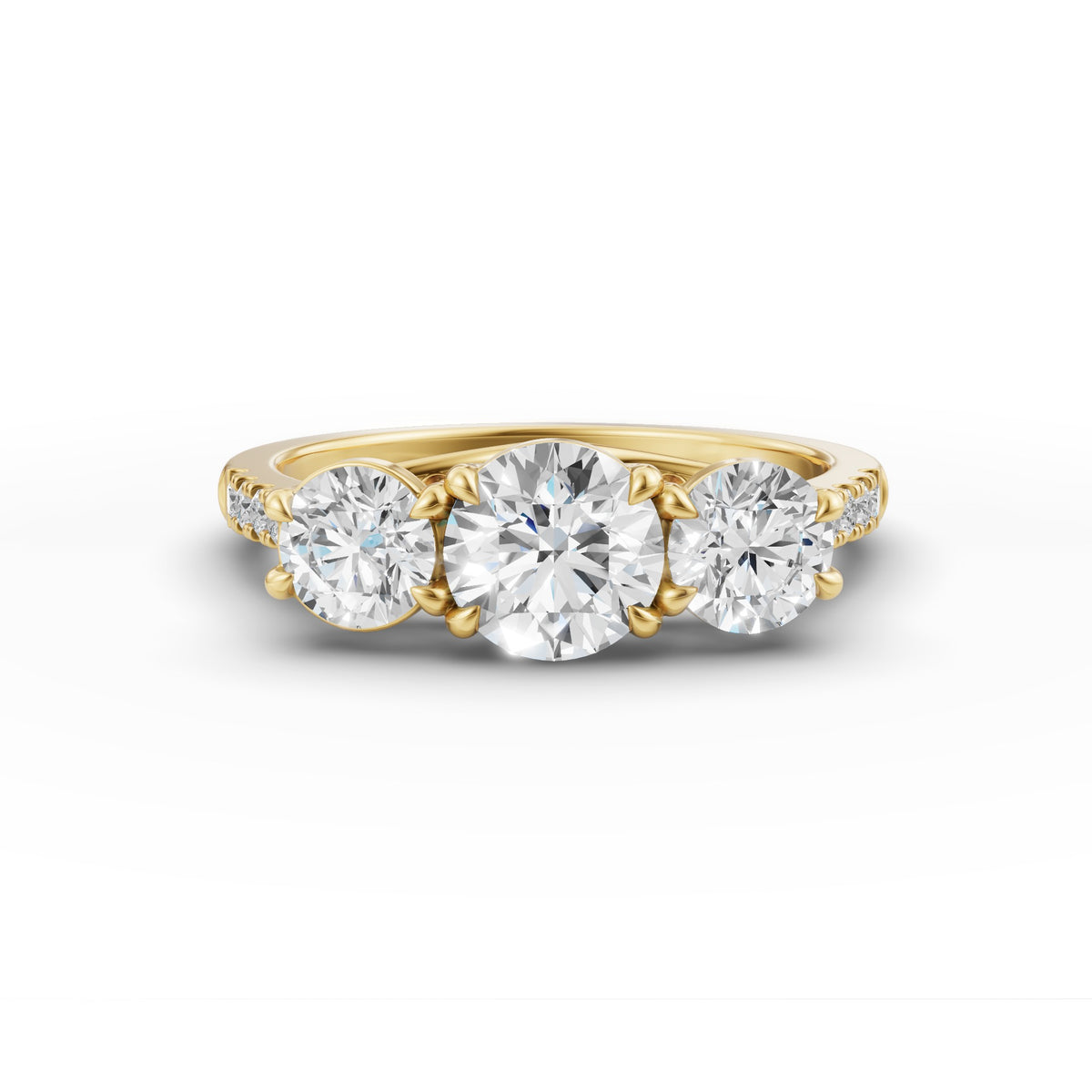 Three Round Stone Lab-Grown Diamond Engagement Ring, IGI-Certified, 14K 18K Gold, front view
