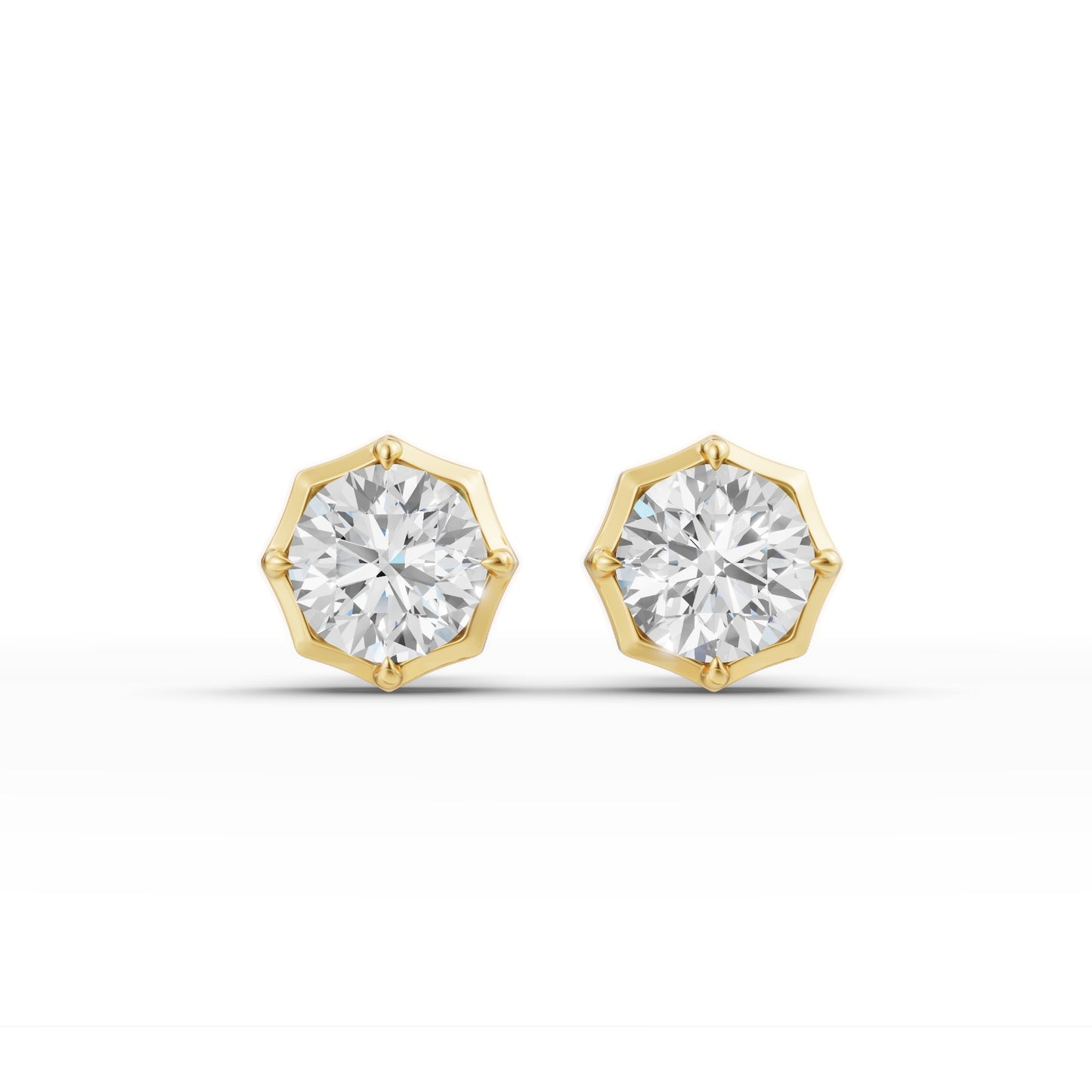 Round Diamond Crown Setting Stud Earrings