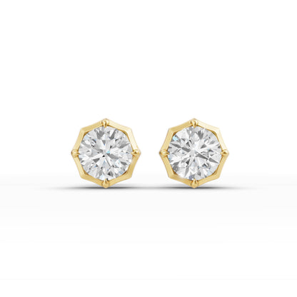 Unisex Round Diamond Crown Setting Stud Earrings