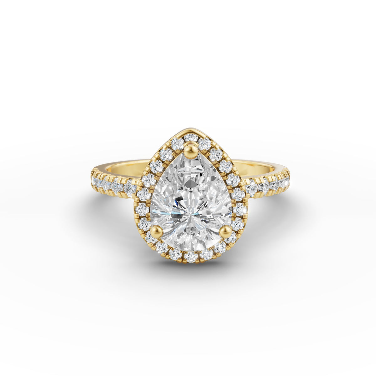 Pear Halo Diamond Studded Lab-Grown Diamond Ring, IGI-Certified, 14K 18K Gold, front view