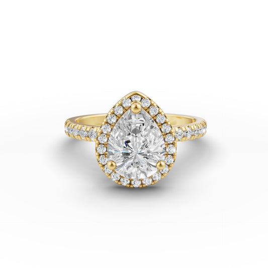 Pear Halo Diamond Studded Engagement Ring in Lab Grown Diamond