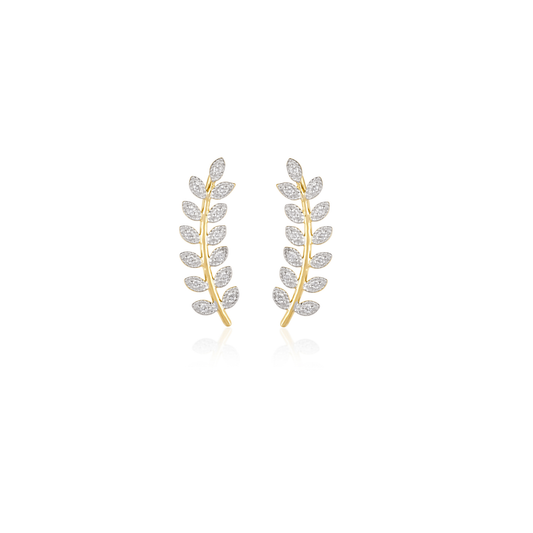 Diamond Leaf Ear Climber Earrings