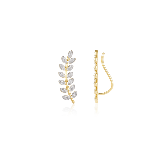 Diamond Leaf Ear Climber Earrings