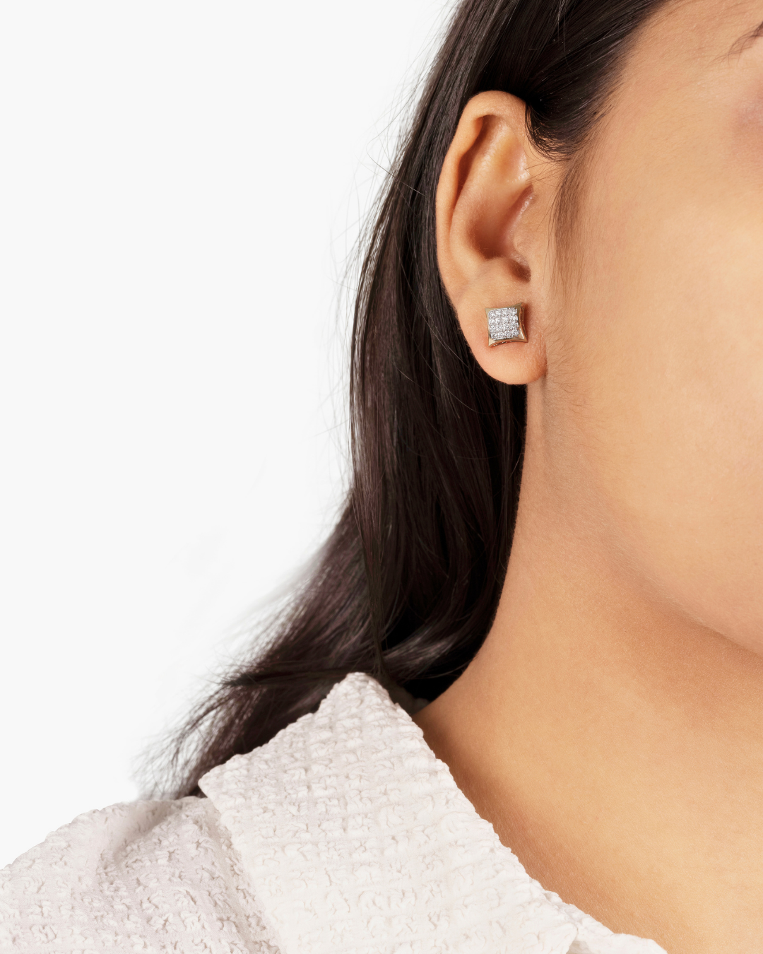 Square Diamond Cluster Stud Earrings