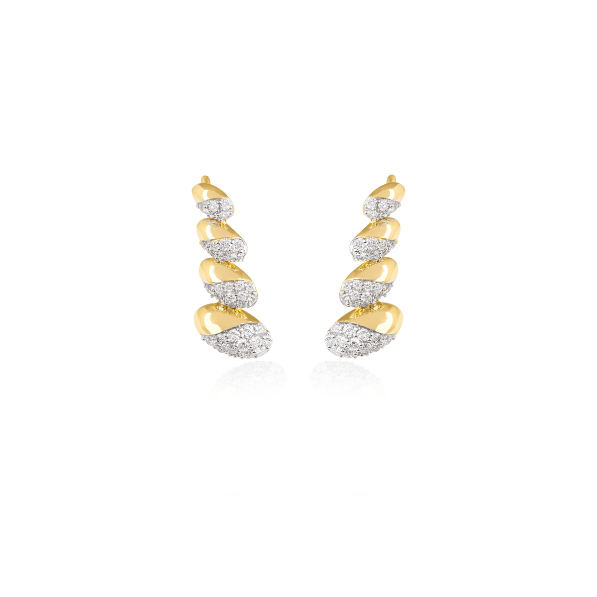 Diamond Half Pavé Ear Climber Lab-Grown Diamond Earrings, IGI-Certified, 14K 18K Gold, front view
