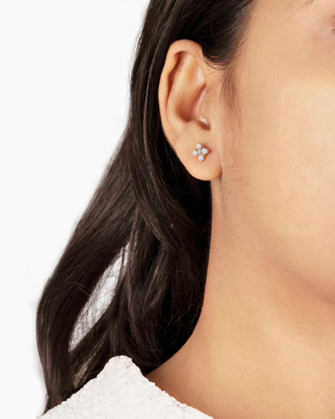 Round Diamond Cross Floral Stud Earrings