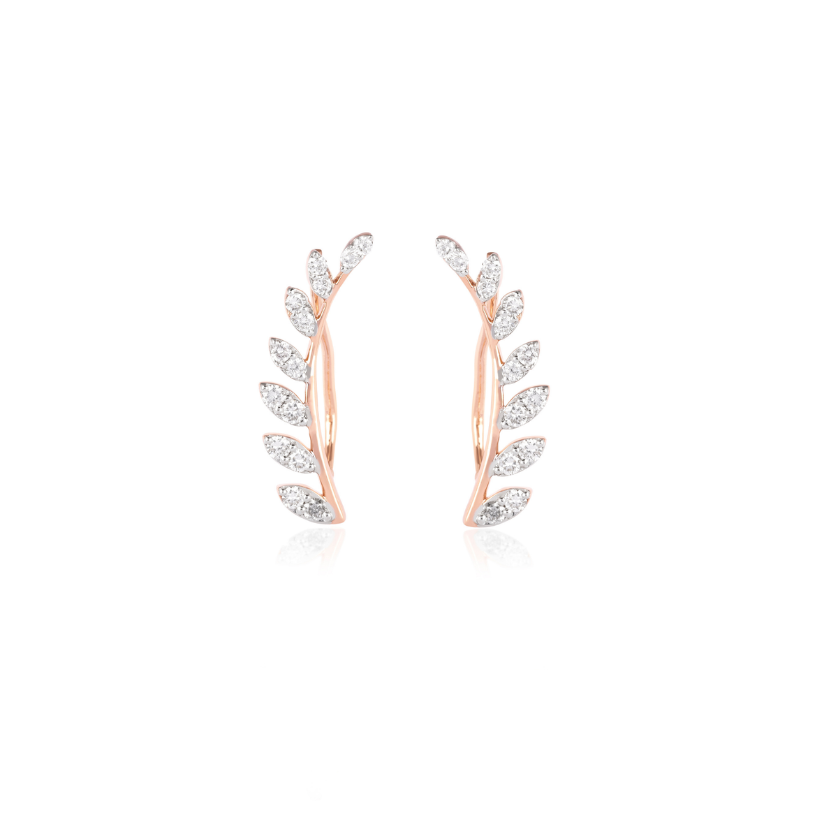 Diamond Leaf Ear Climber Lab-Grown Diamond Earrings, IGI-Certified, 14K 18K Gold, front view