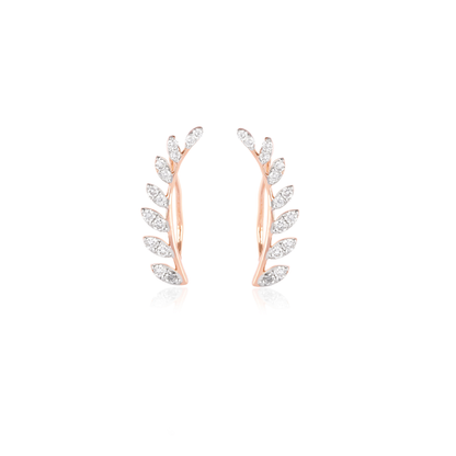 Diamond Leaf Ear Climber Earrings