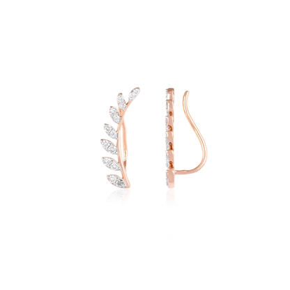 Diamond Leaf Ear Climber Earrings