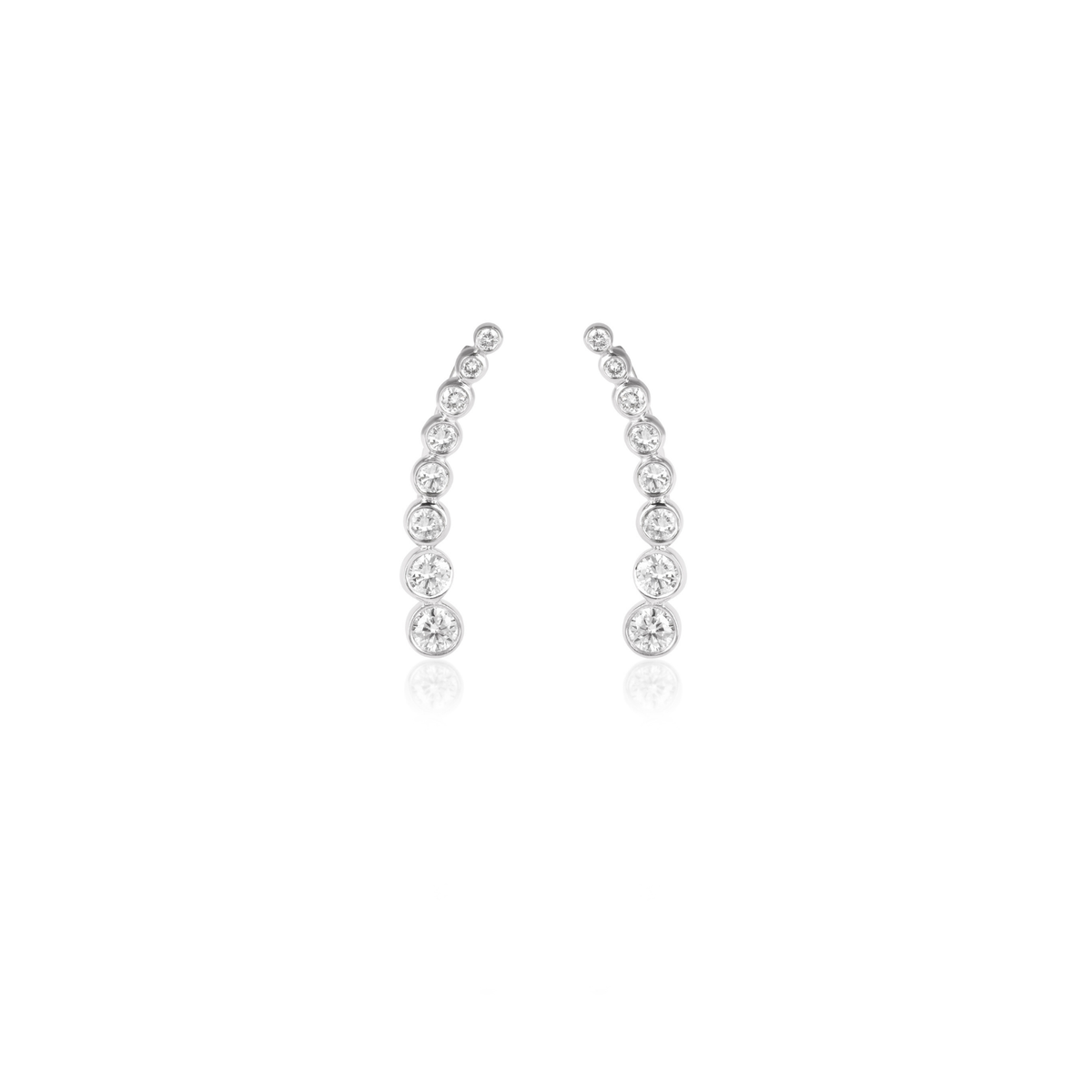 Round Diamond Bezel Ear Climber Lab-Grown Diamond Earrings, IGI-Certified, 14K 18K Gold, front view