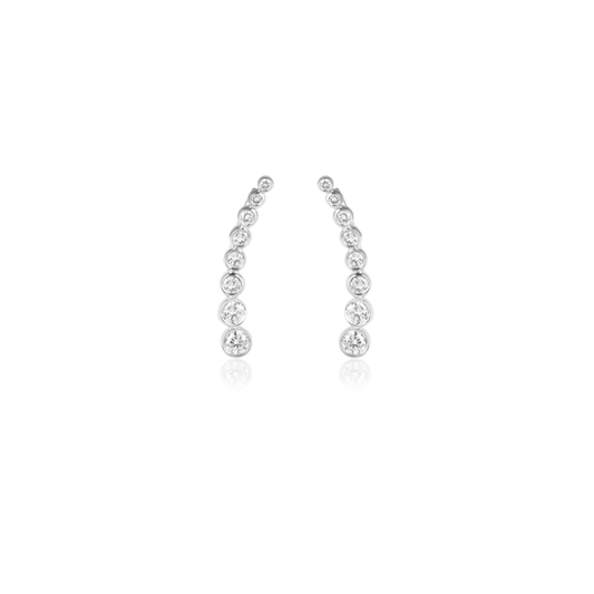 Round Diamond Bezel Ear Climber Earrings