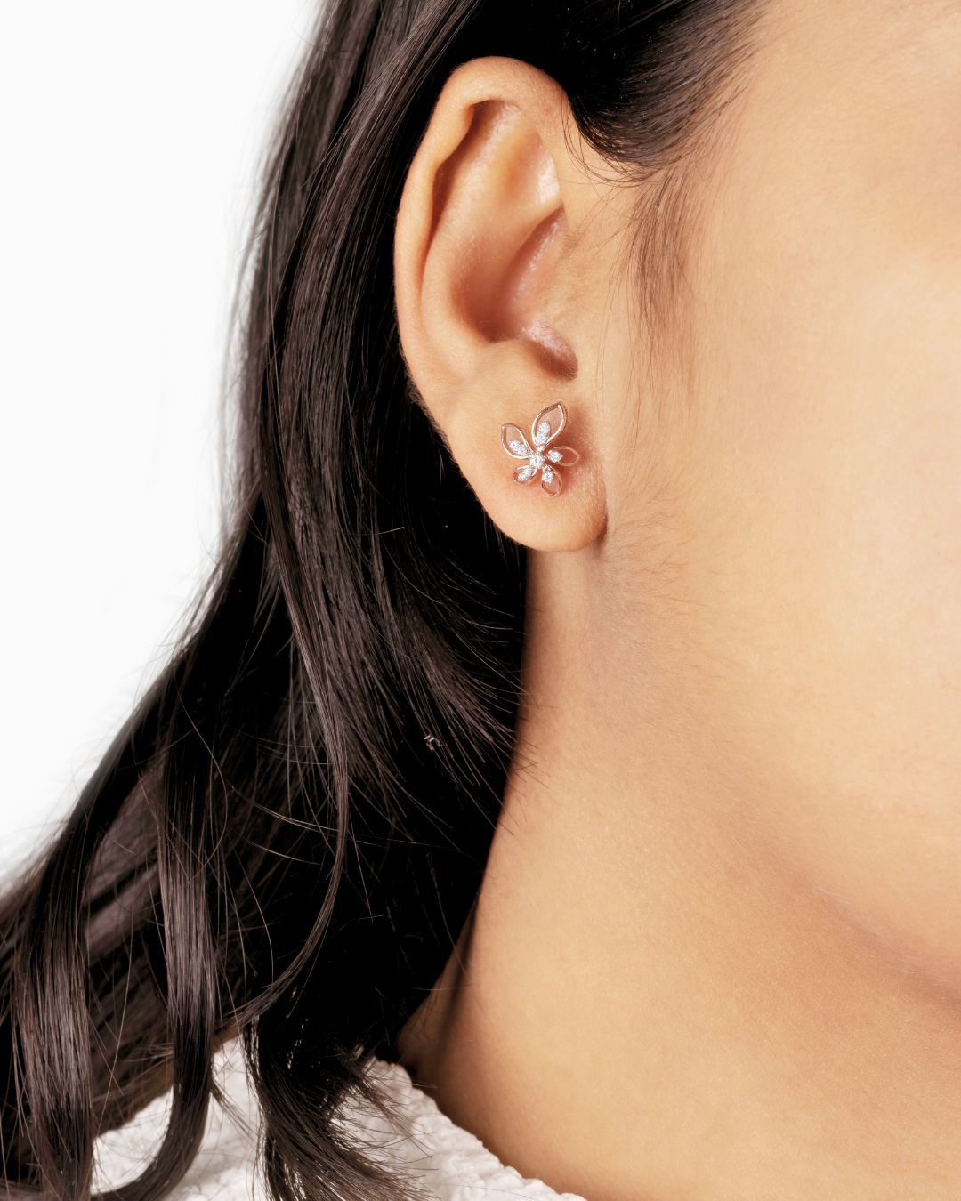 Floral Diamond Open Petal Stud Earrings