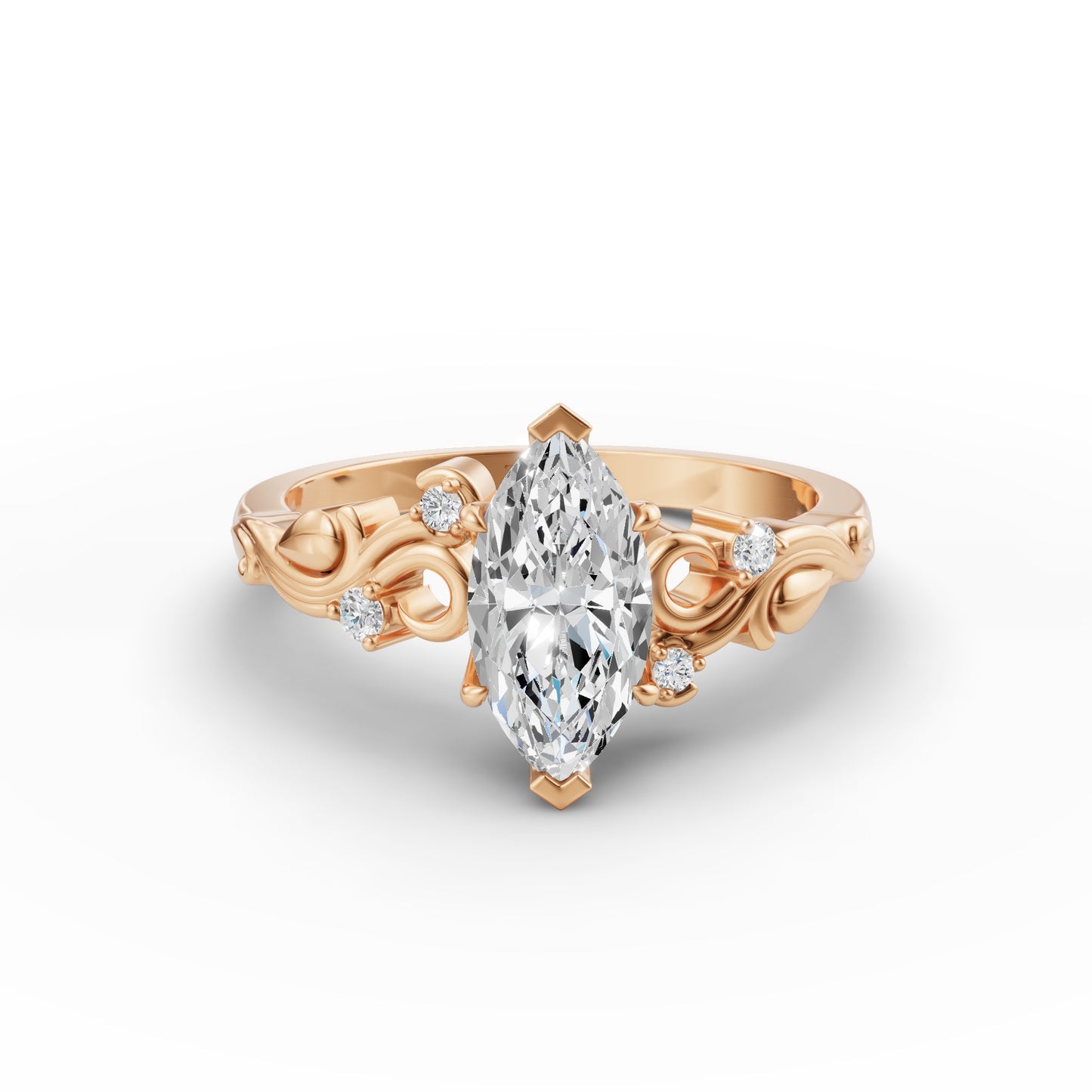 The Marquise Vintage Vine Engagement Ring | Marquise Lab Grown Diamond in 14/18K Gold