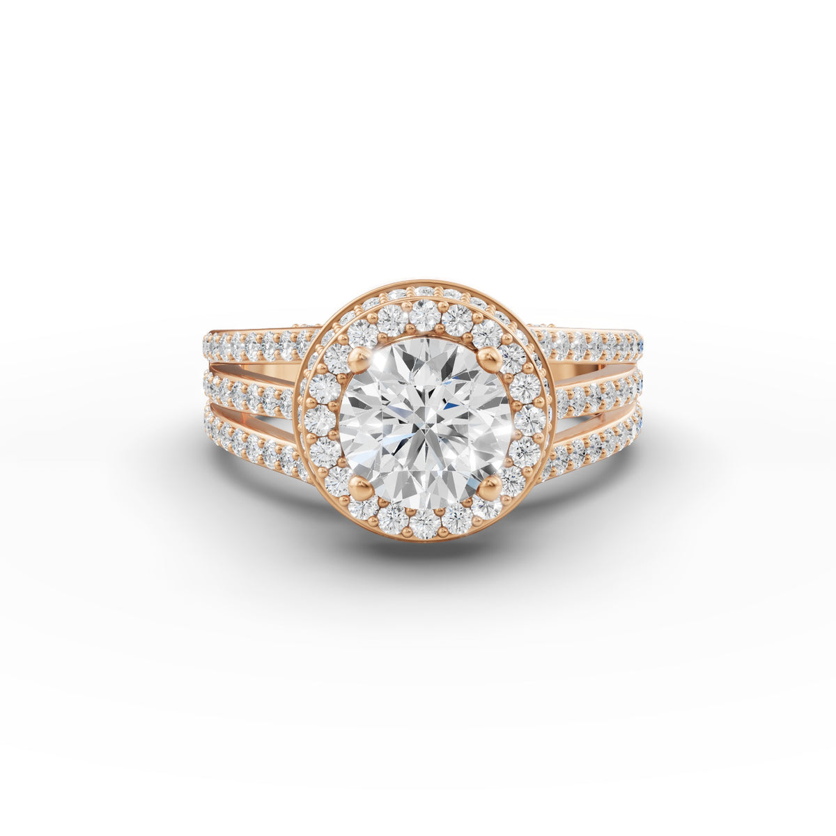 Round Halo Double Split Ring, IGI-Certified, angled view