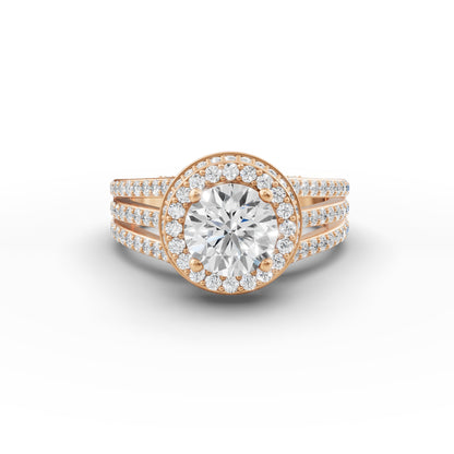 Round Solitaire Halo Double Split Engagement Ring in Lab Grown Diamond
