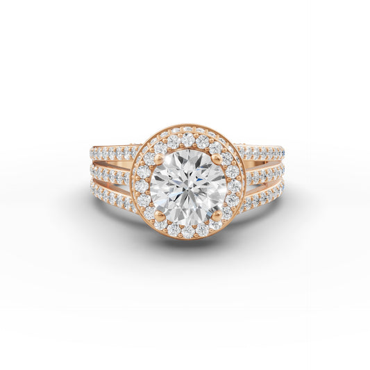 Round Solitaire Halo Double Split Engagement Ring in Lab Grown Diamond