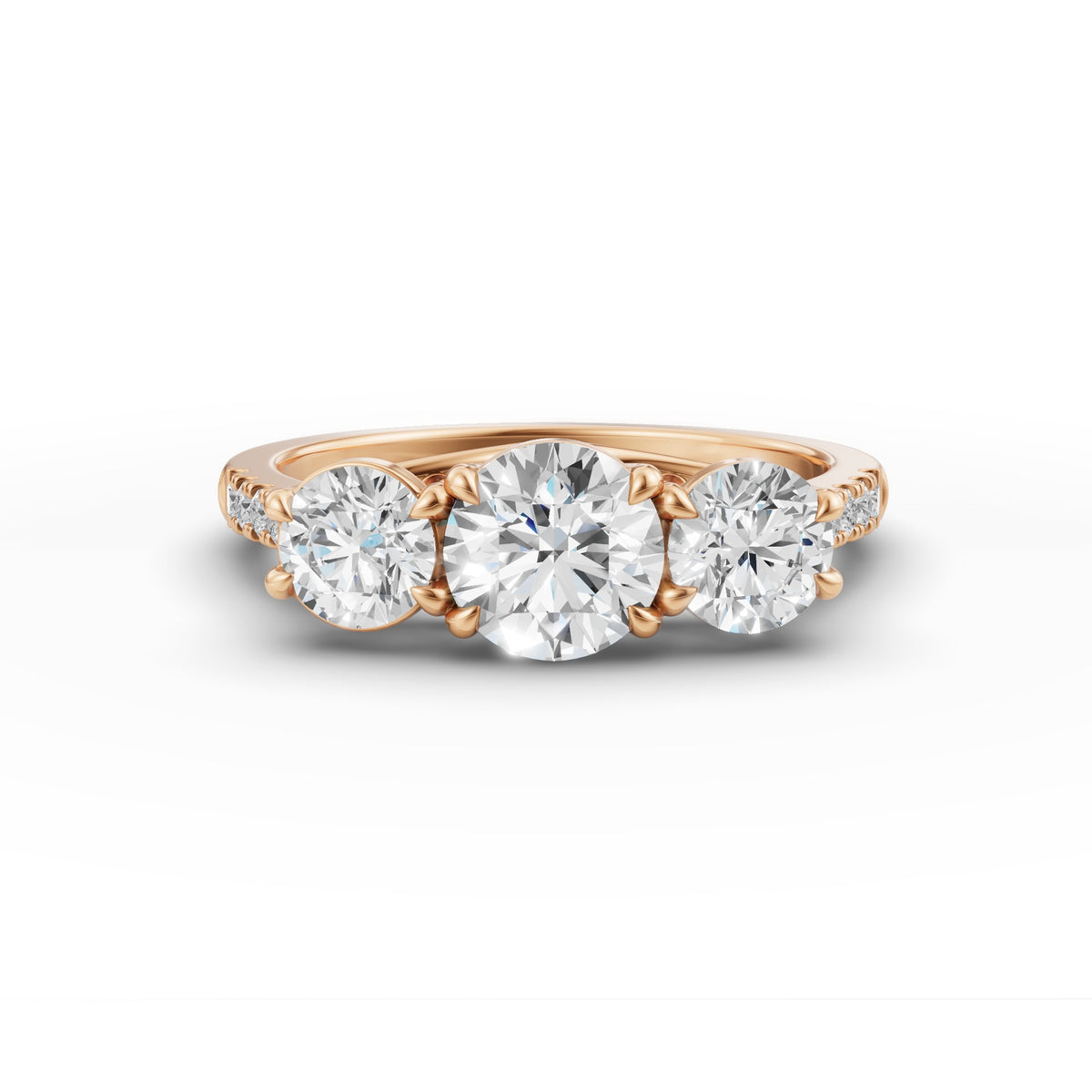 Three Round Stone Ring, IGI-Certified, angled view