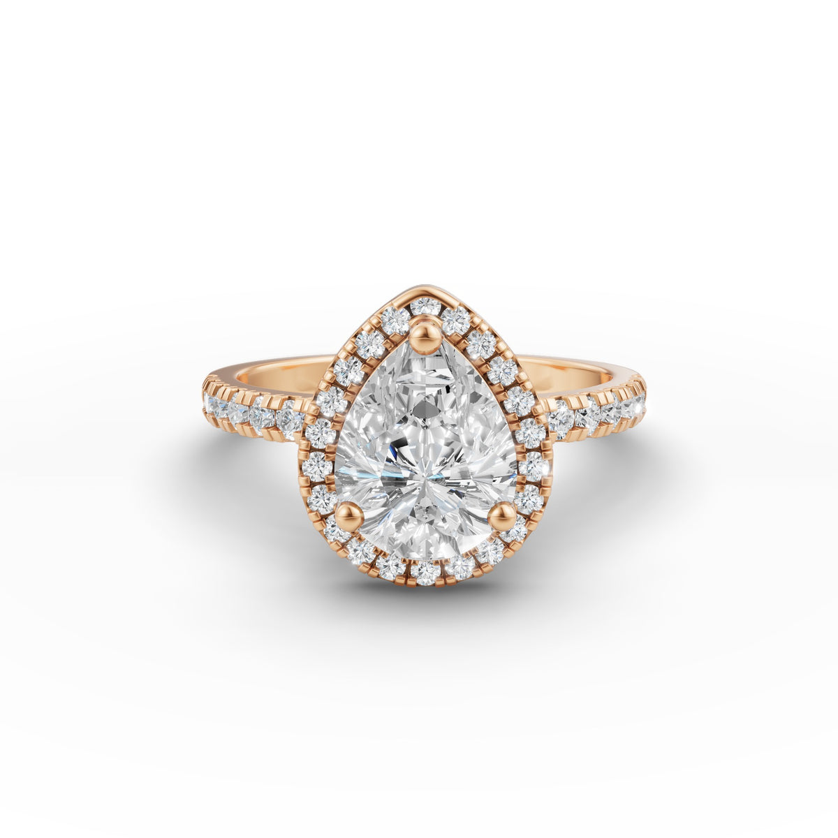 Pear Halo Diamond Studded Ring, IGI-Certified, angled view