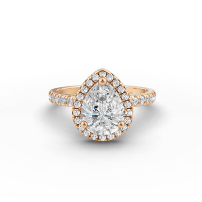 Pear Halo Diamond Studded Engagement Ring in Lab Grown Diamond