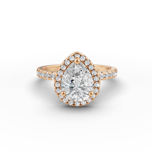 Pear Halo Diamond Studded Engagement Ring in Lab Grown Diamond