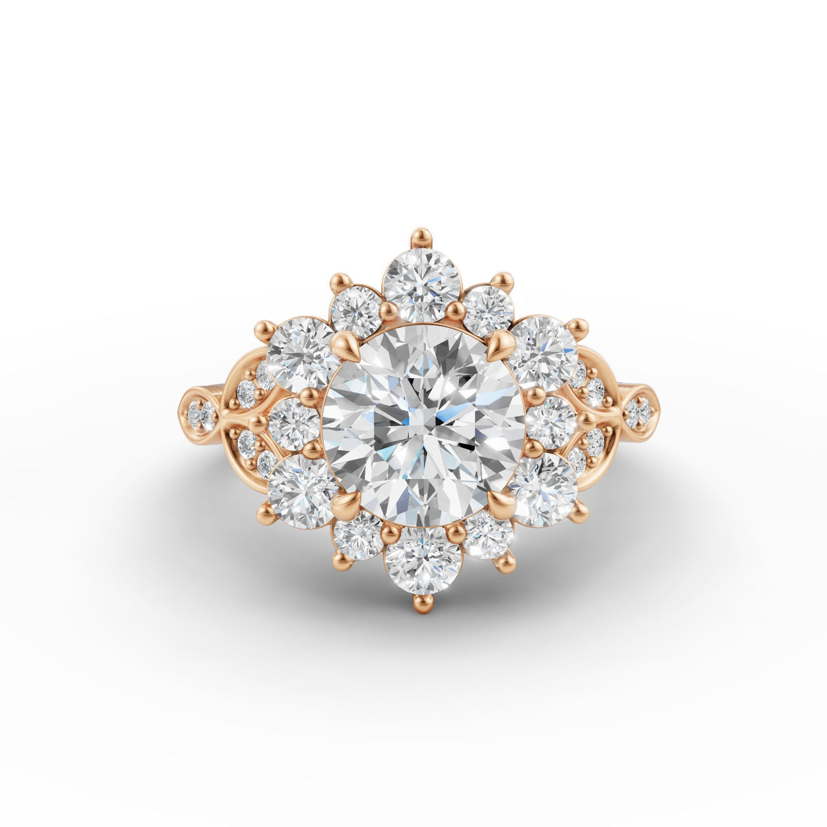 Heirloom Bloom Ring, IGI-Certified, vintage-inspired setting detail