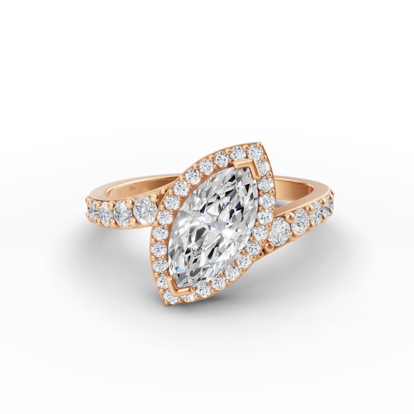 Marquise Oblique Halo Engagement Ring in Lab Grown Diamond