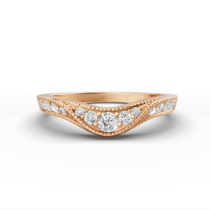 Round arc curve wedding band worn on hand