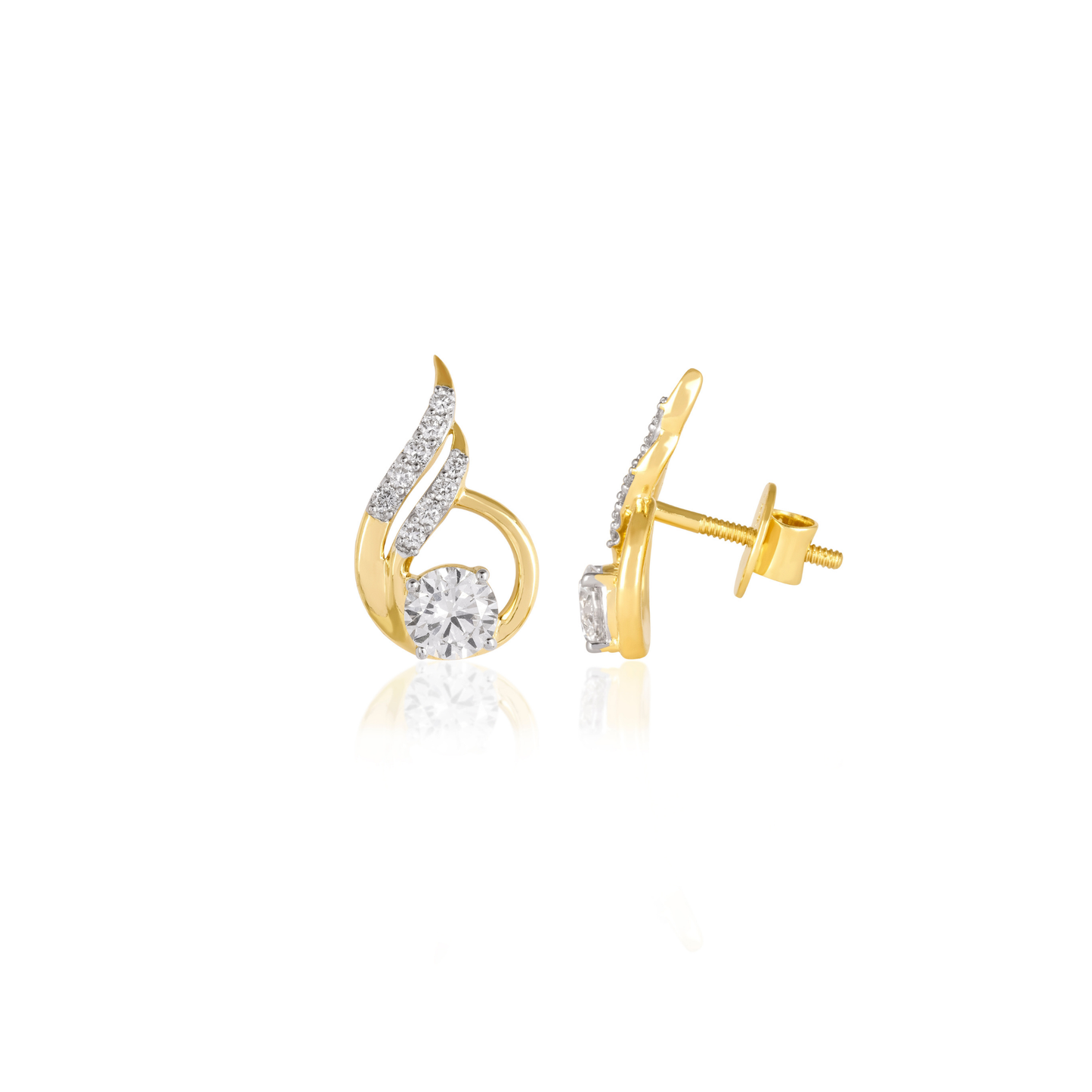 Flame Design Round Diamond Stud Earrings