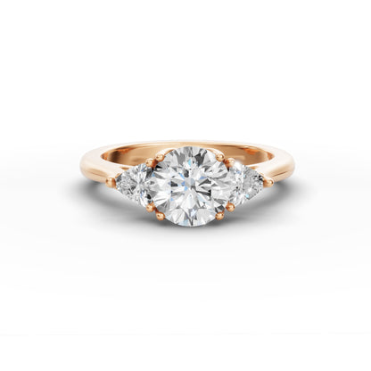 Three Stone Portuguese Cut Engagement Ring in Lab Grown Diamond