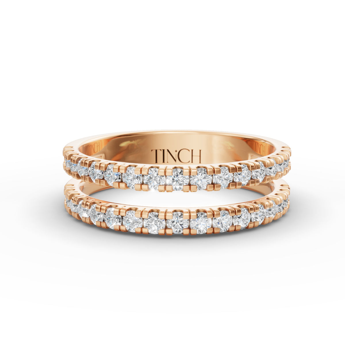 Round Dual Half Band Stack Ring, IGI-Certified, angled view