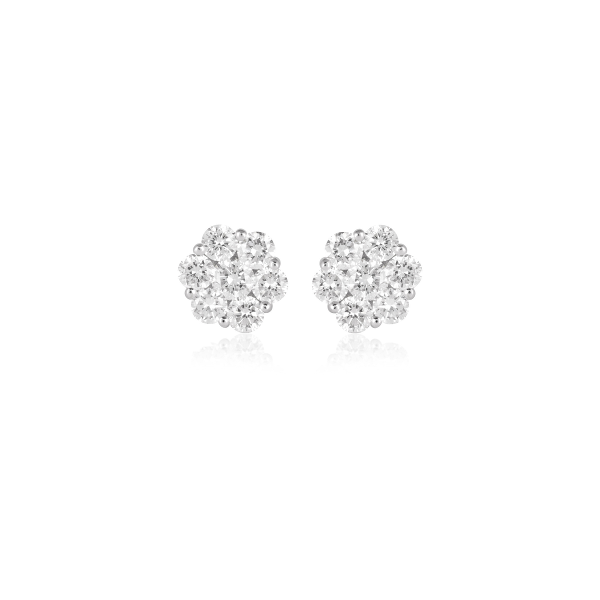 Round Diamond Floral Cluster Lab-Grown Diamond Stud Earrings, IGI-Certified, 14K 18K Gold, front view