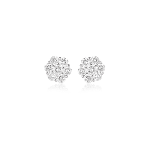 Round Diamond Floral Cluster Stud Earrings