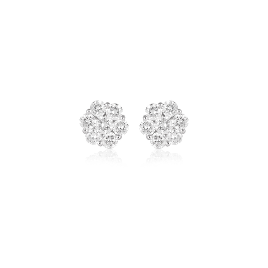 Round Diamond Floral Cluster Stud Earrings
