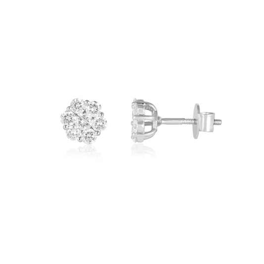 Round Diamond Floral Cluster Stud Earrings