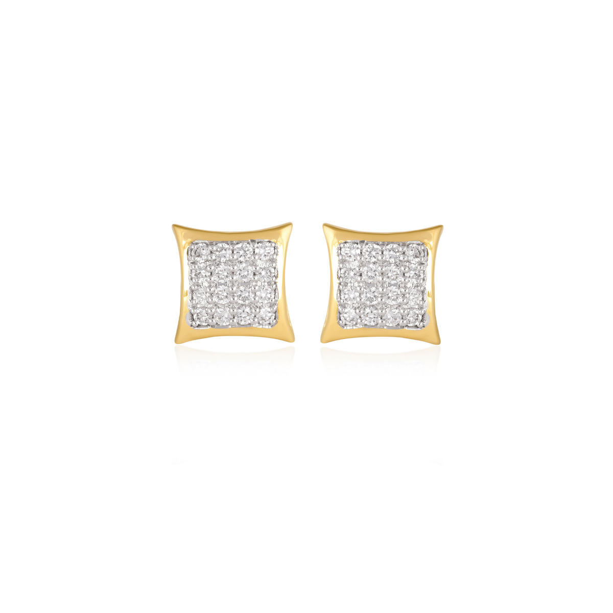 Square Diamond Cluster Lab-Grown Diamond Stud Earrings, IGI-Certified, 14K 18K Gold, front view