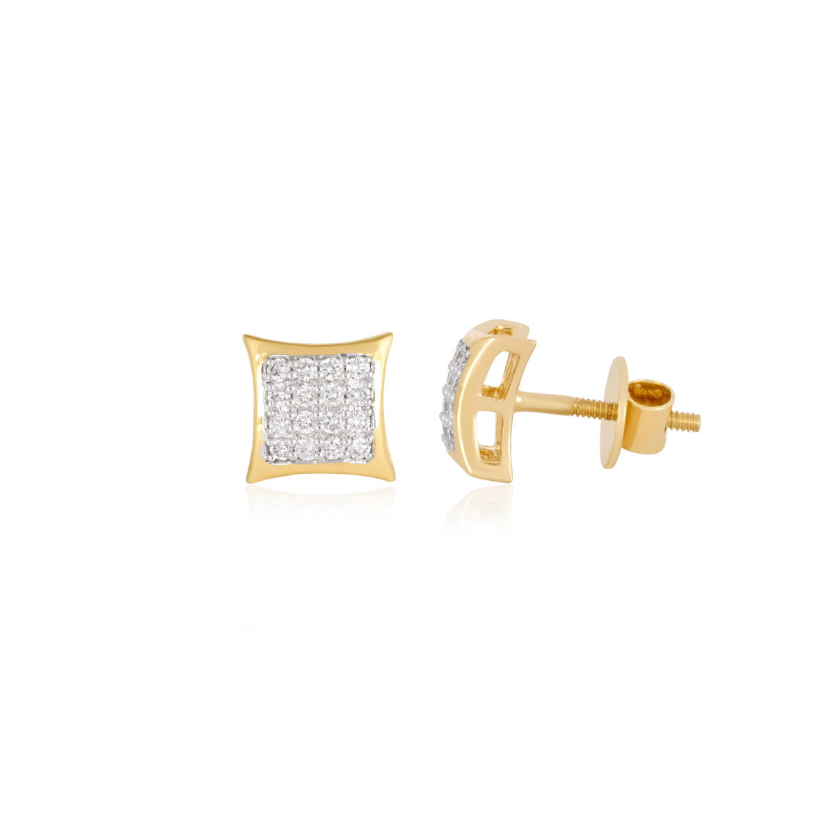 Square Diamond Cluster Stud Earrings, IGI-Certified, close-up of diamonds