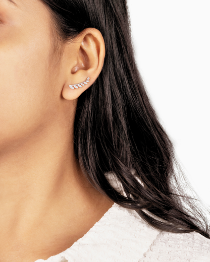 Diamond Leaf Ear Climber Earrings