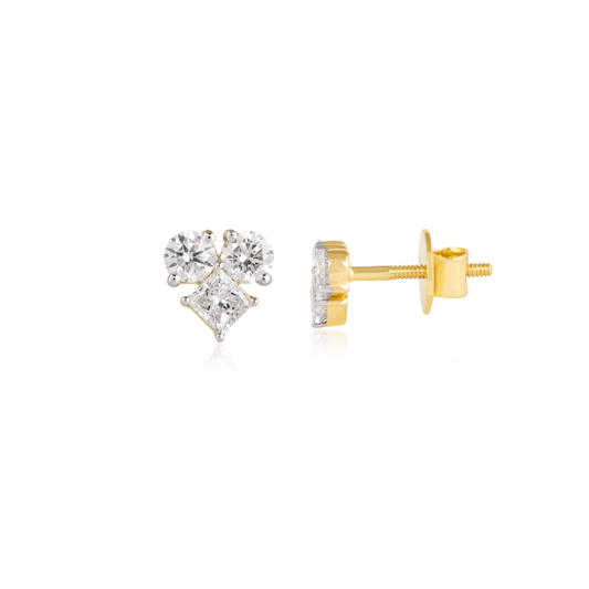 Princess and Round Diamond Cluster Stud Earrings