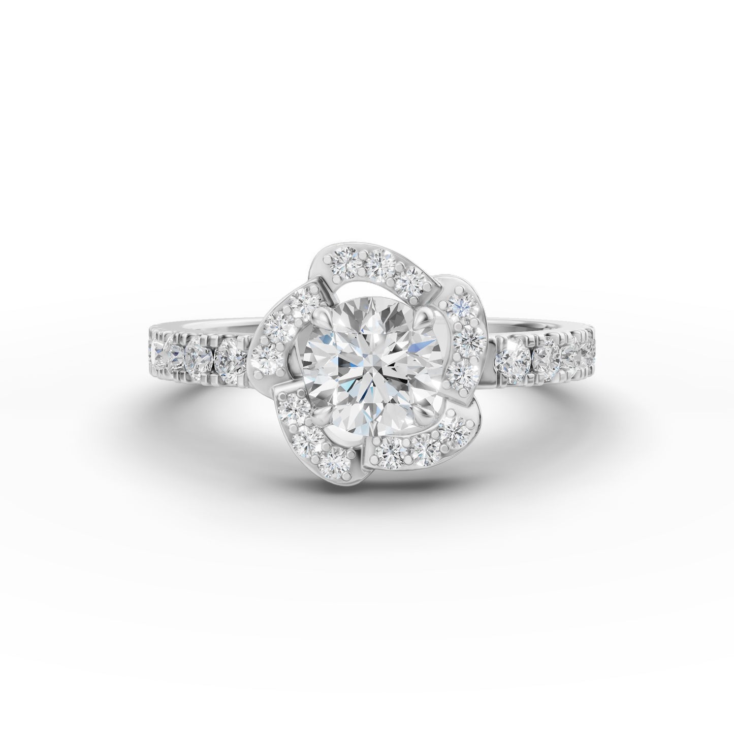 Round Solitaire Flora Halo Engagement Ring in Lab Grown Diamond