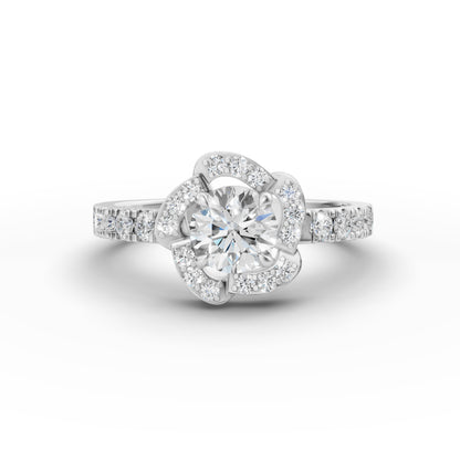 Round Solitaire Flora Halo Engagement Ring in Lab Grown Diamond