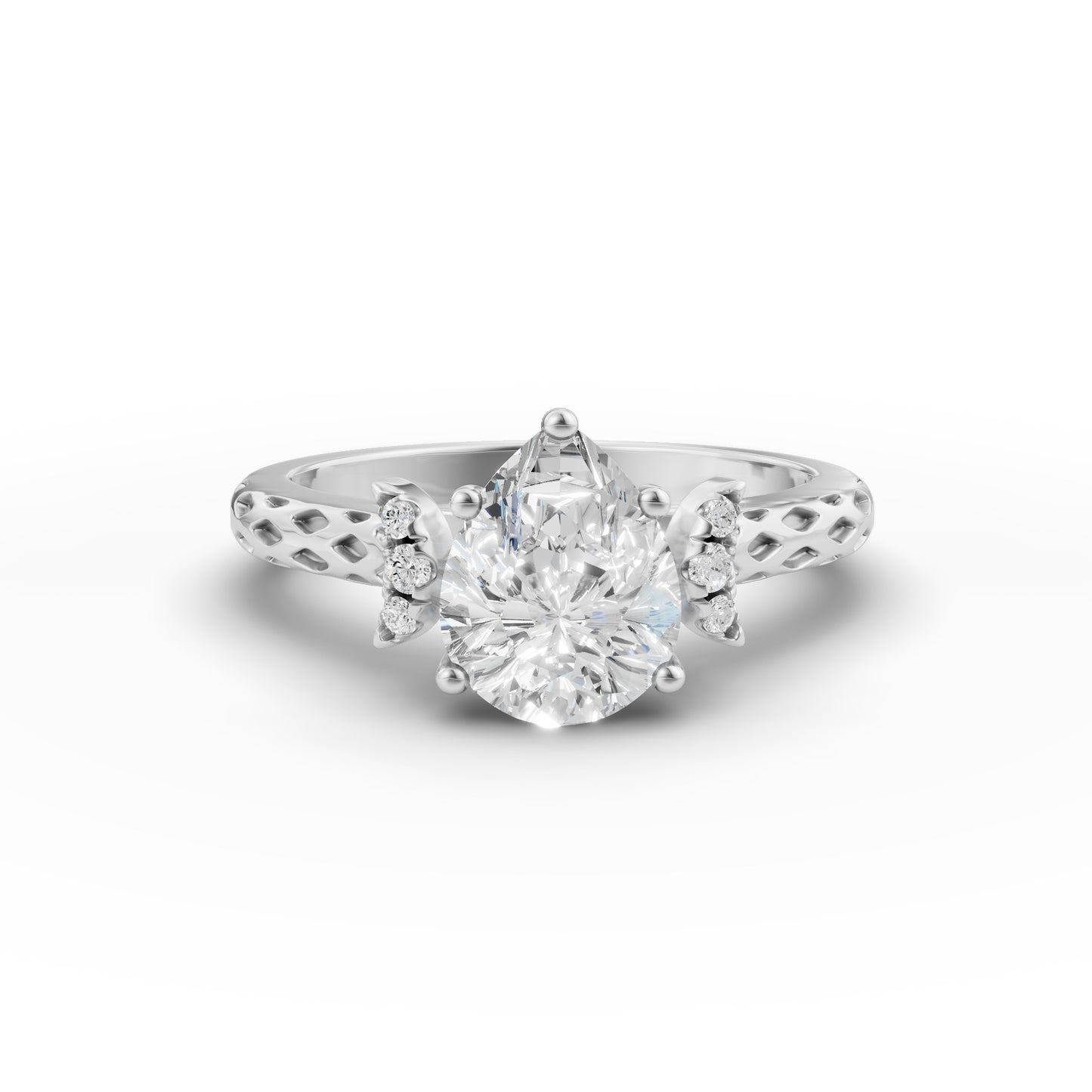 Crescent Pear Solitaire Engagement Ring in Lab Grown Diamond