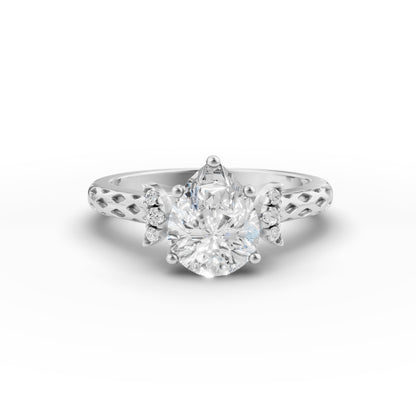 Crescent Pear Solitaire Engagement Ring in Lab Grown Diamond