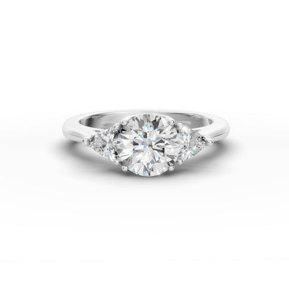 Three Stone Portuguese Cut Engagement Ring in Lab Grown Diamond