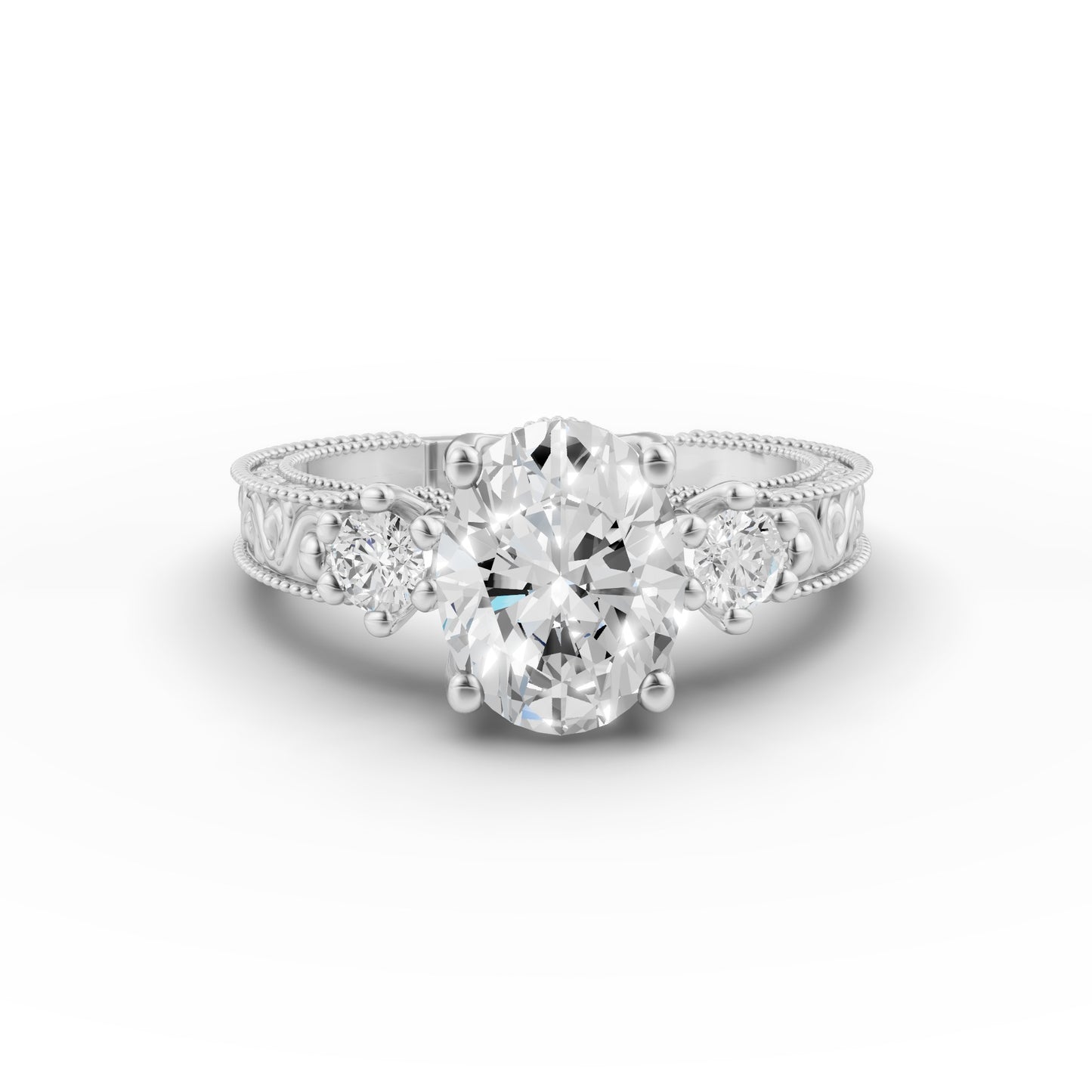Oval Engraved Engagement Band in Lab Grown Diamond