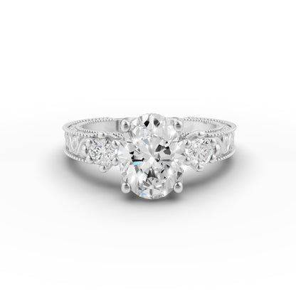 Oval Engraved Engagement Band in Lab Grown Diamond