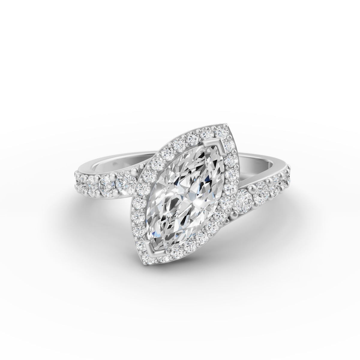 Marquise Oblique Halo Ring, IGI-Certified, angled view