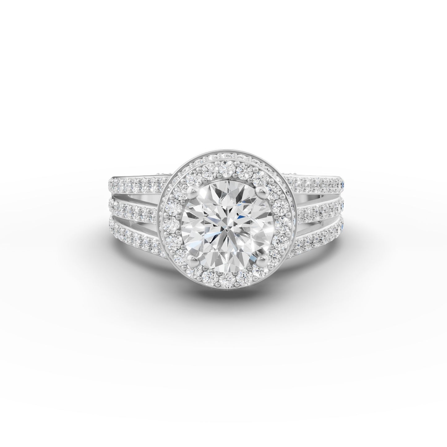 Round Solitaire Halo Double Split Engagement Ring in Lab Grown Diamond