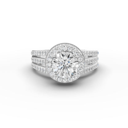 Round Solitaire Halo Double Split Engagement Ring in Lab Grown Diamond