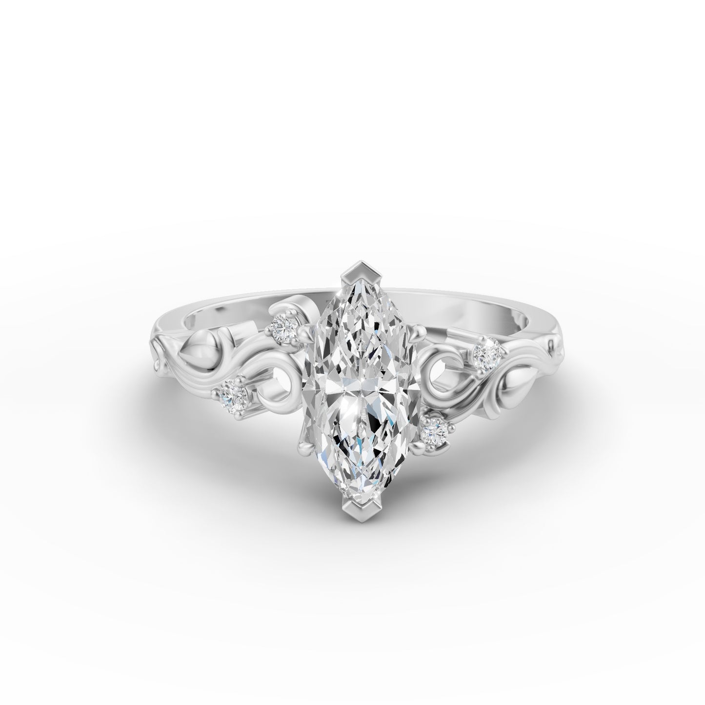 The Marquise Vintage Vine Engagement Ring | Marquise Lab Grown Diamond in 14/18K Gold